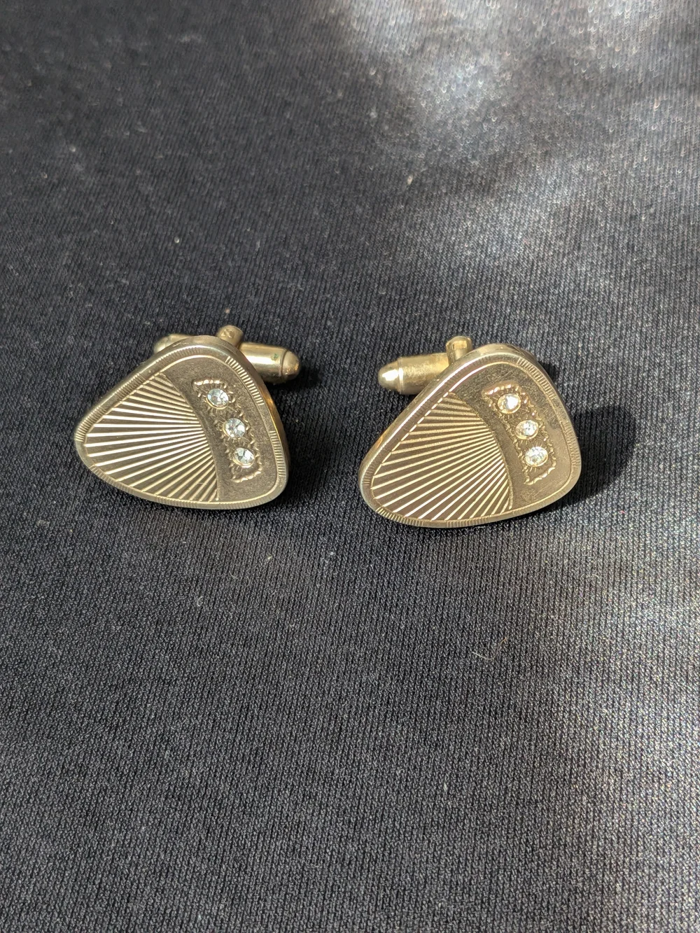 Gold-Tone Men's Cufflinks with Clear Crystal Accents Vintage 2007s